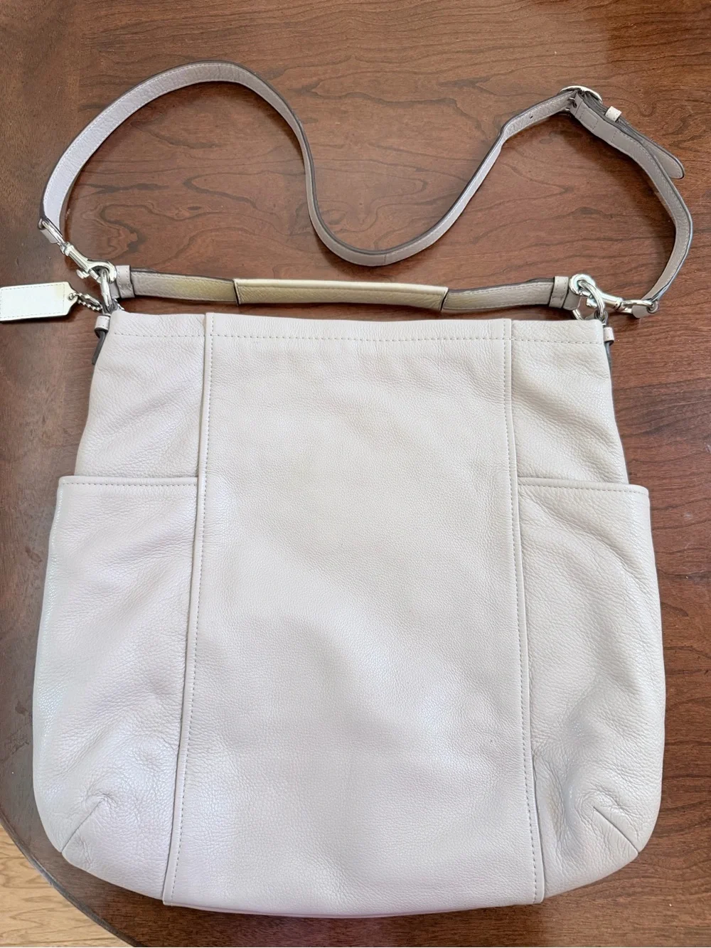 Coach Pebbled Leather Shoulder or Crossbody Purse in Light Taupe